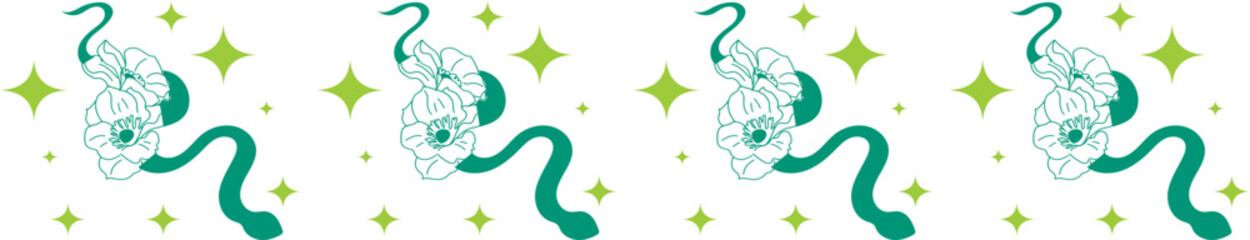 Magic snake line border illustration on transparent background.
