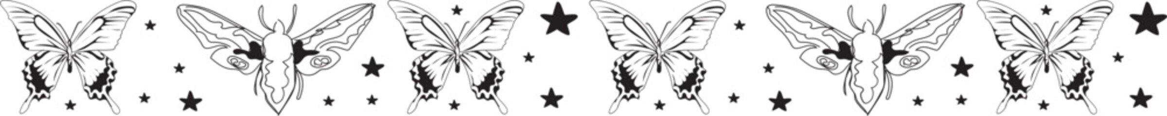 Black butterfly line border on transparent background.
