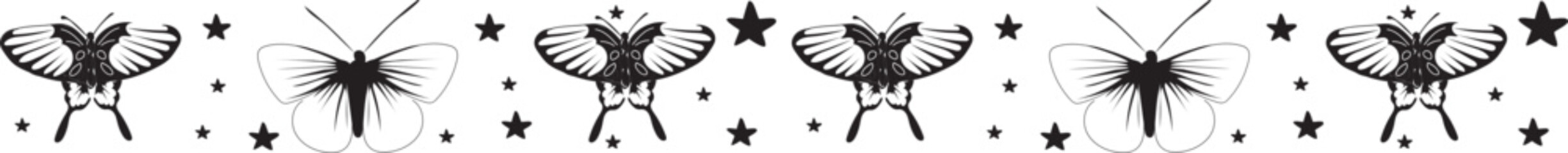 Black butterfly line border on transparent background.
