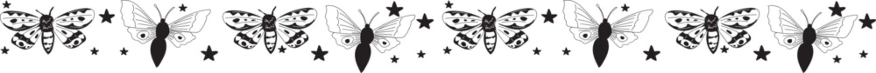 Black butterfly line border on transparent background.
