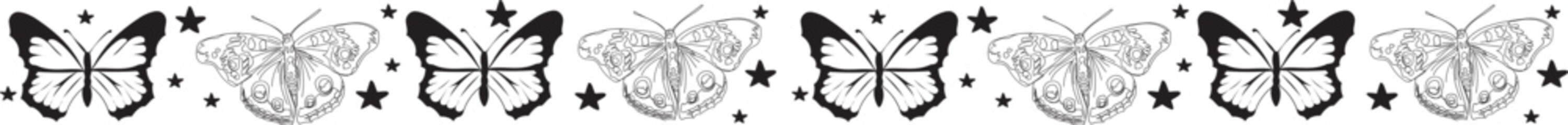 Black butterfly line border on transparent background.
