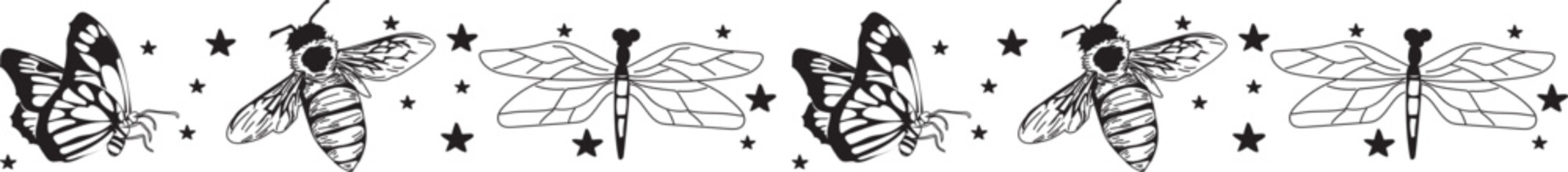 Black butterfly line border on transparent background.
