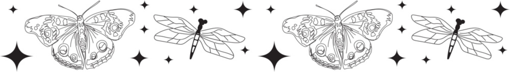 Black butterfly line border on transparent background.
