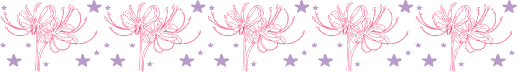 Pink flower line border on transparent background.
