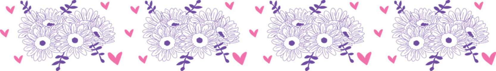Purple flower line border on transparent background.
