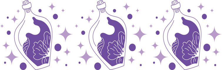 Naklejka premium Potion bottle line border on transparent background. 
