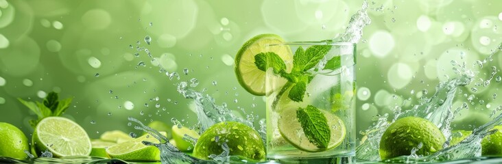 Mojito wide banner image perfect for summer smoothie ads.