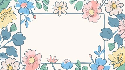 flower meadow field with copy space cute cartoonish page print border design, with blank empty space for mock up message background