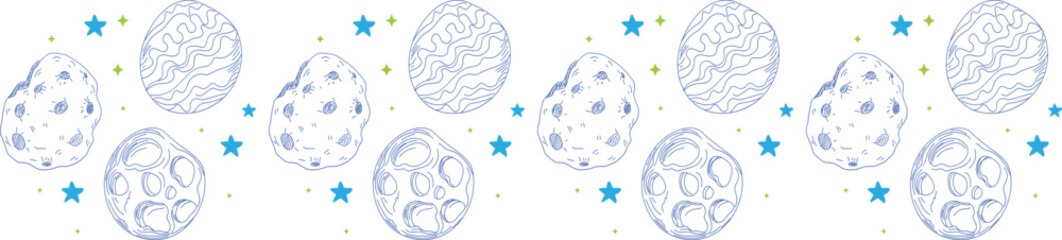 Blue planet line border on transparent background.
