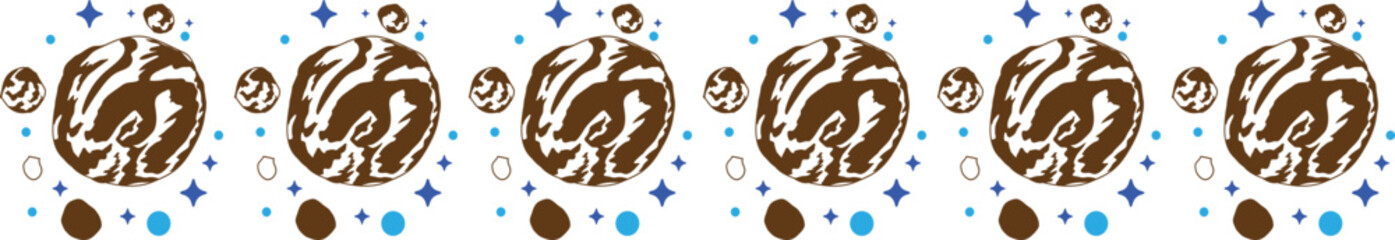 Brown planet line border on transparent background.
