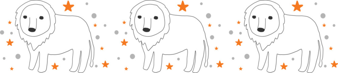 Cute lion line border on transparent background.
