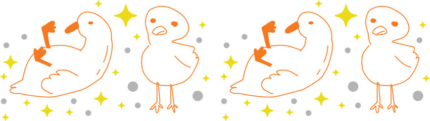 Cute duck line border on transparent background.
