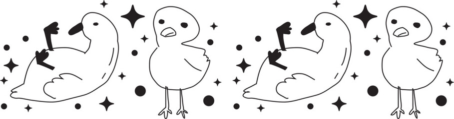 Cute duck line border on transparent background.
