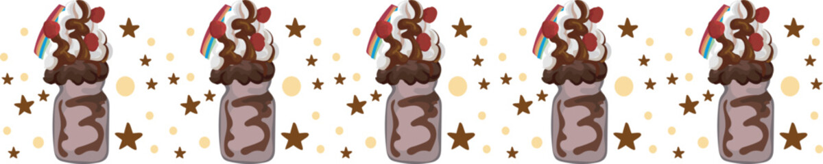 Chocolate milkshake line border on transparent background.
