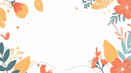 springtime flower blossom minimal doodle page print border design, with blank empty space for mock up message background	
