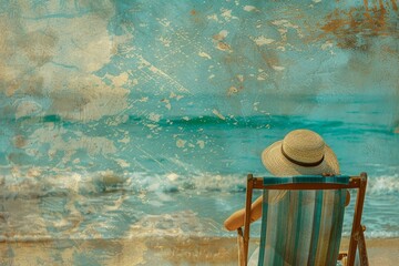 A woman is lying on a chair by the beach and sunbathing.