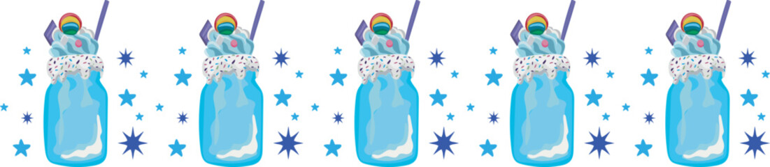 Blueberry milkshake line border on transparent background.

