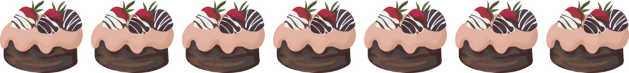 Chocolate cake line border on transparent background.
