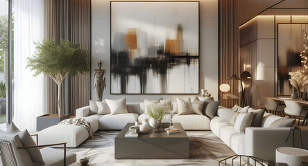modern living room with wall poster