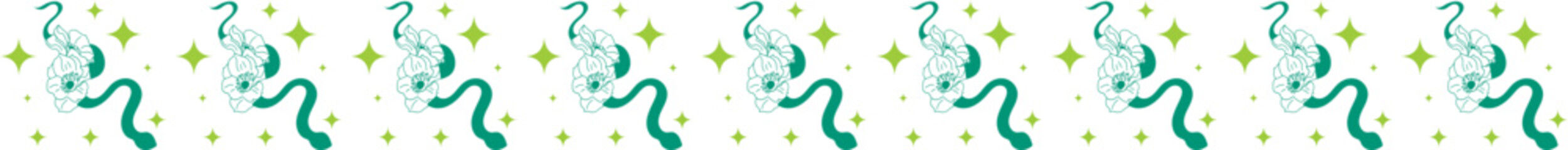 Magic snake line border illustration on transparent background.
