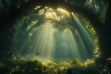 sun rays in the forest - Powered by Adobe