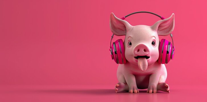 cute pig with headphone - upscale - standard - scale - 5 _ 50x103