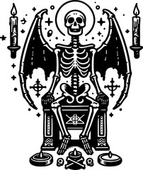 Naklejka premium Skeleton black outline illustration. Coloring book.