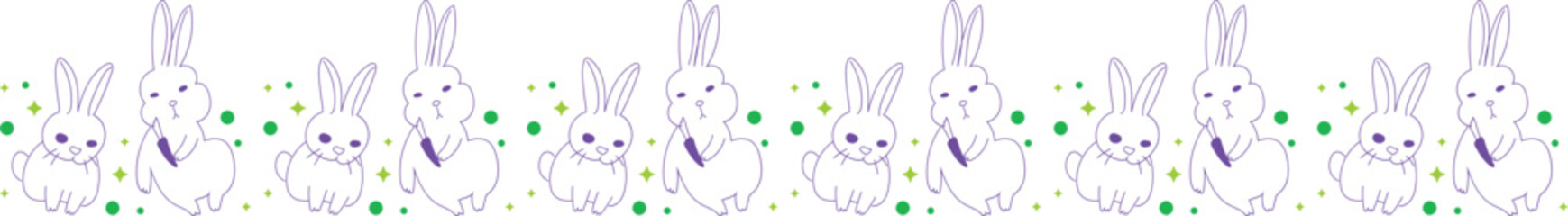 Cute rabbit line border on transparent background.
