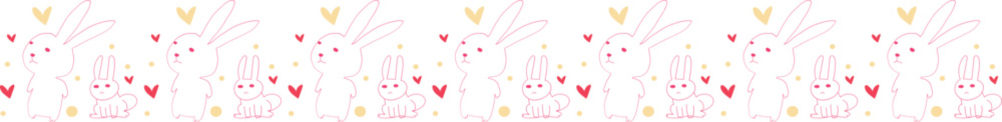 Cute rabbit line border on transparent background.
