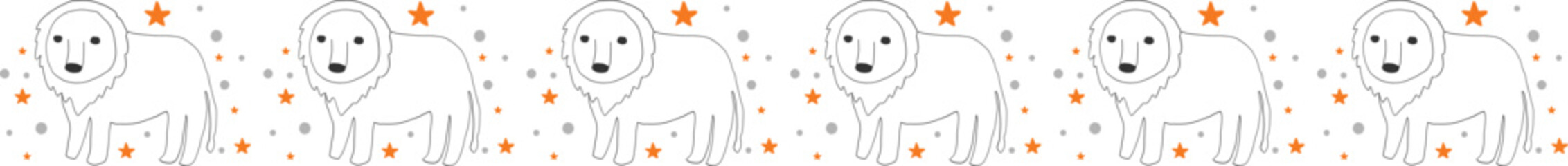 Cute lion line border on transparent background.
