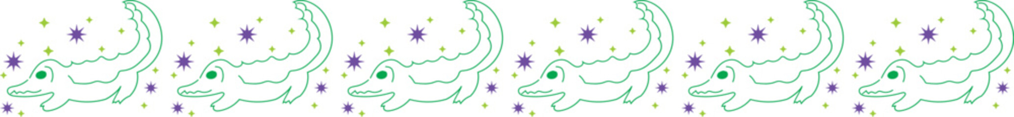 Cute crocodile line border on transparent background.
