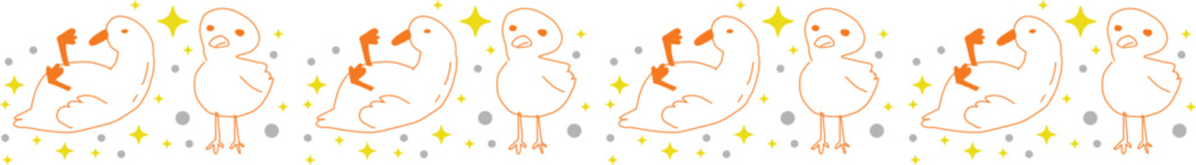 Cute duck line border on transparent background.
