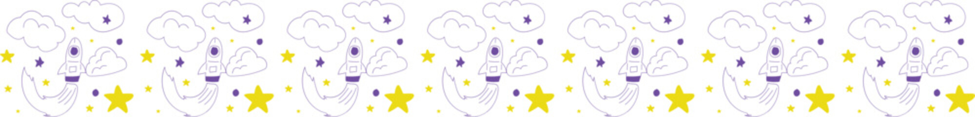 Spaceship line border on transparent background.
