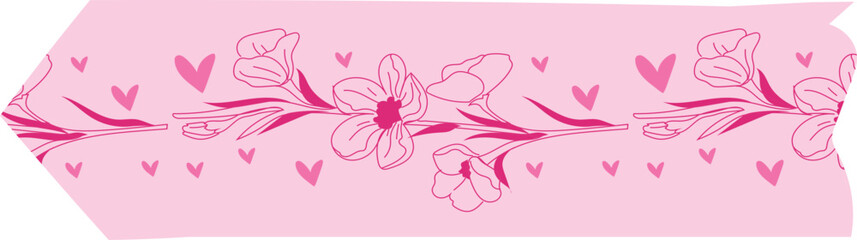 Flower pink washi tape on transparent background.
