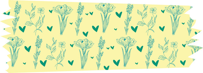 Flower yellow washi tape on transparent background.

