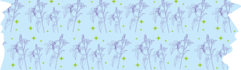 Fototapeta premium Flower blue washi tape on transparent background. 