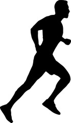 Sprinting man PNG vector silhouette. Sprint, fast run. Runner starts running. Start, Man running or jumping silhouette vector illustration isolated on transparent background