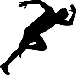 Sprinting man PNG vector silhouette. Sprint, fast run. Runner starts running. Start, Man running or jumping silhouette vector illustration isolated on transparent background