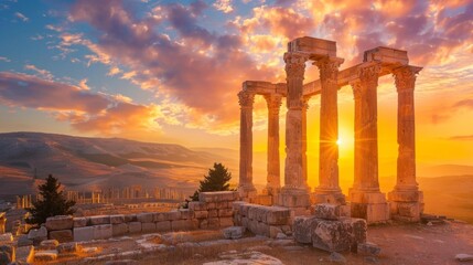 ancient columns of the ancient buildings of a roman metropolis