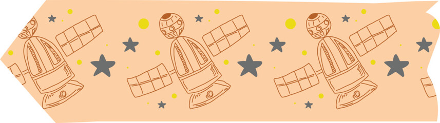 Spaceship washi tape on transparent background.
