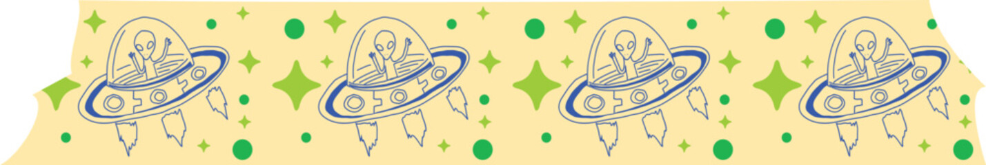 UFO washi tape on transparent background.
