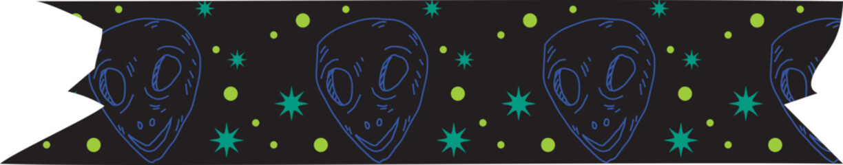 Alien washi tape on transparent background.
