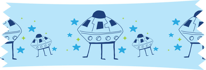 UFO washi tape on transparent background.
