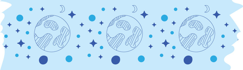 Planet blue washi tape on transparent background.

