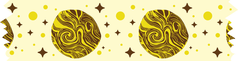 Planet yellow washi tape on transparent background.
