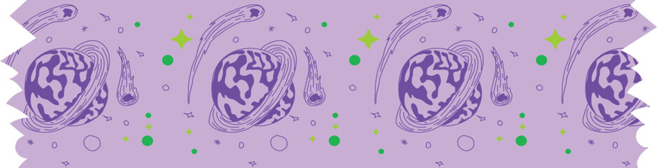 Planet purple washi tape on transparent background.
