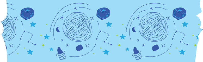 Planet blue washi tape on transparent background.
