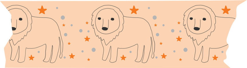 Lion washi tape on transparent background.
