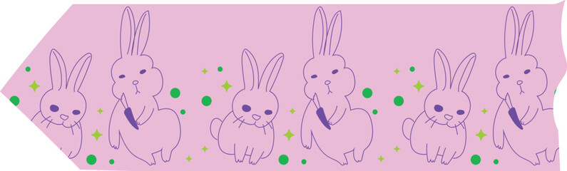 Rabbit washi tape on transparent background.

