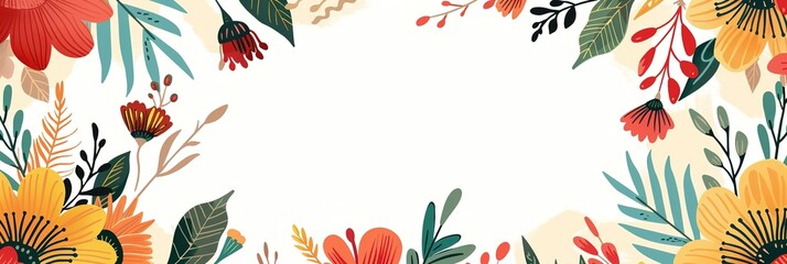 Obraz premium cute flower blossom springtime refreshing cartoonish minimal banner print design, with blank empty space for mock up message background